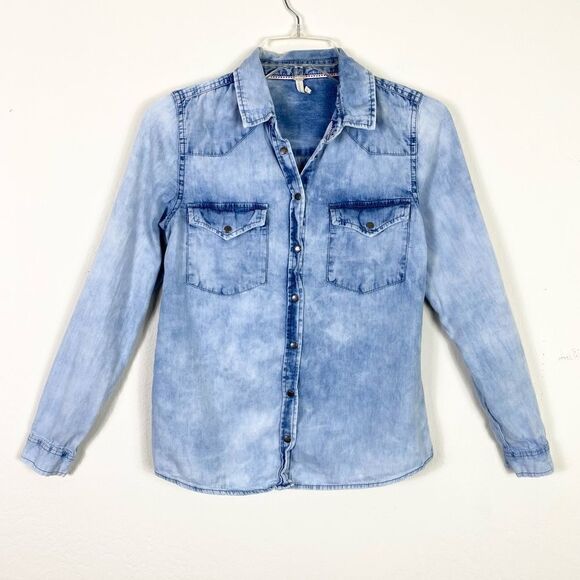 Marfinno Light Blue Chambray Denim Long Sleeve Button Up Shirt - Picture 1 of 5